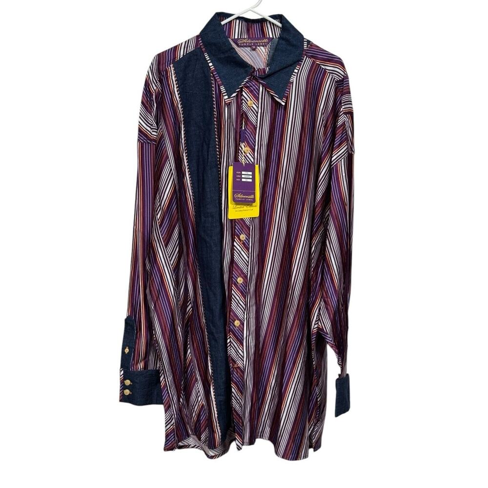 SILVERSILK 5XL Purple Label Men Hip Hop Big Tall Print All Over Button Shirt NEW
